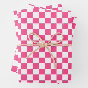 Roze en witte geruite print inpakpapier vel