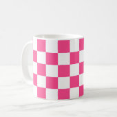 Roze en witte geruite print koffiemok (Voorkant links)