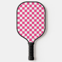 Roze en witte geruite print pickleball paddle