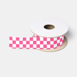 Roze en witte geruite print satijnen lint