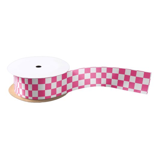 Roze en witte geruite print satijnen lint (Spoel)
