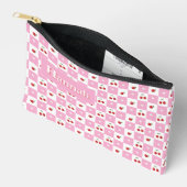 Roze en witte geruite ritszak etui (Open)