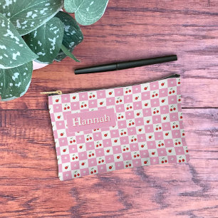 Roze en witte geruite ritszak etui