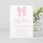 Roze en Witte Geruite Strik Baby Shower Kaart (Staand voorkant)