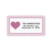 Roze en witte geruite Valentine-hart Etiket (Voorkant)