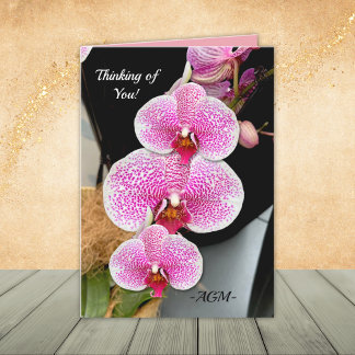 Roze en witte gespikkelde orchideeën, notitiekaart