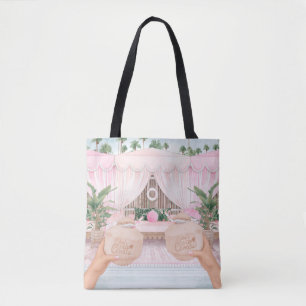 Roze en witte gestreept Cabana - Gepersonaliseerde Tote Bag