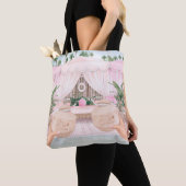 Roze en witte gestreept Cabana - Gepersonaliseerde Tote Bag (Dichtbij)