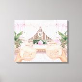 Roze en witte gestreept hotel pool Cabana | Kokosn Canvas Afdruk (Voorkant)