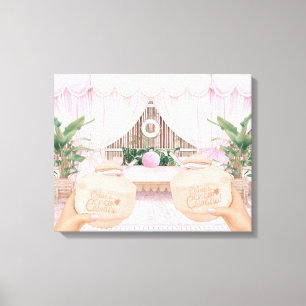 Roze en witte gestreept hotel pool Cabana   Kokosn Canvas Afdruk