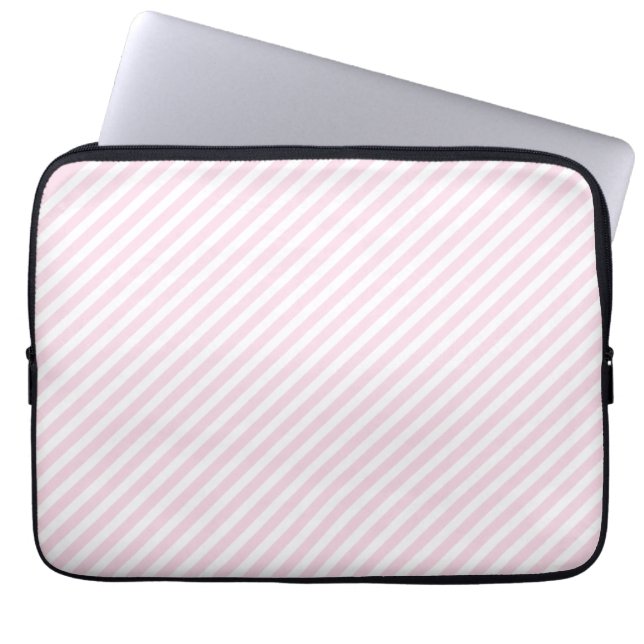 Roze en witte, gestreept laptophoes laptop sleeve (Voorkant)