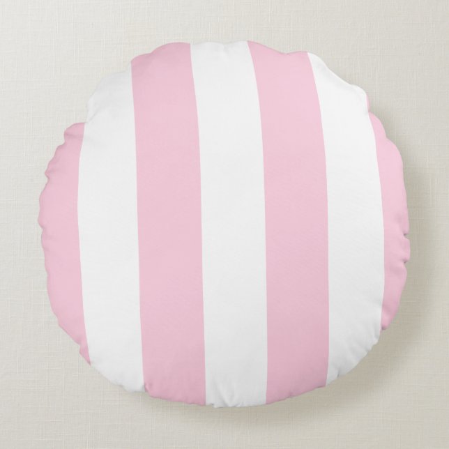 Roze en Witte Gestreepte | Cabana Buitenkussen Rond Kussen (Voorkant)