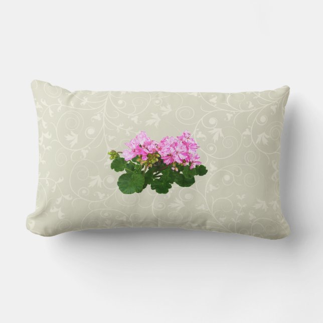 Roze en witte gestreepte Geraniums Kussen (Voorkant)