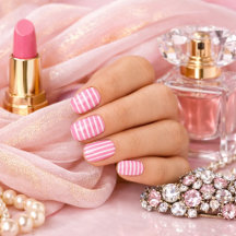 Roze en witte gestreepte Minx-nagel kunst