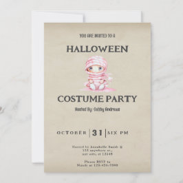 Roze en Witte Gestreepte Mummie Vintage Halloween Kaart