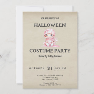 Roze en Witte Gestreepte Mummie Vintage Halloween Kaart