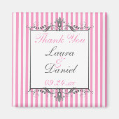 Roze en witte gestreepte trouwgunst magneet (Voorkant)