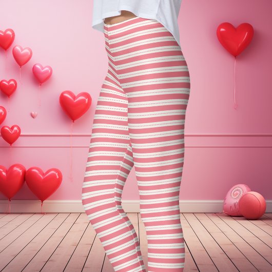 Roze en witte gestreepte Valentijnsdag Leggings