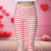 Roze en witte gestreepte Valentijnsdag Leggings