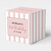 Roze en Witte Gestreepte Verjaardag Bedankt Naam Bedankdoosjes (Voorkant Zijde)