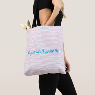 Roze en witte gestreepte vierkantjes tote bag