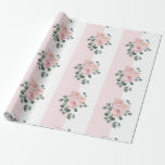 Roze en witte gestreepte waterverfrozen cadeaupapier<br><div class="desc">Eenvoudig elegant zacht roze en wit met een roze rozenboeket inpakpapier - perfect voor bruiloften,  bruidsjonkvrouwenfeesten en verjaardagen.</div>