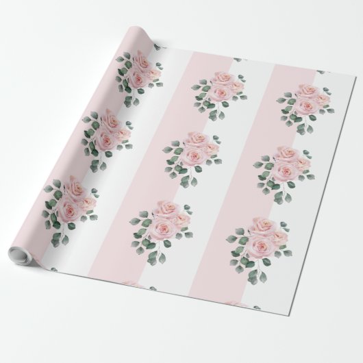 Roze en witte gestreepte waterverfrozen cadeaupapier (Uitgerold)