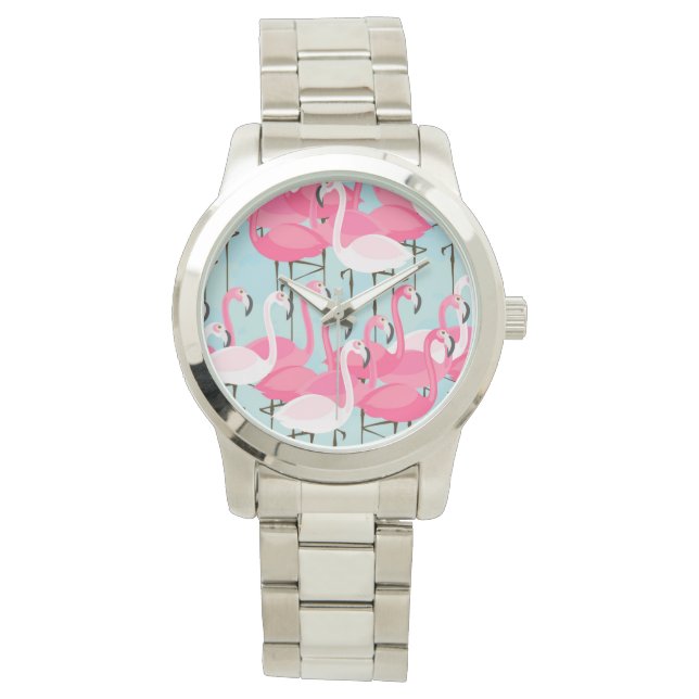 Roze en witte gewassen van vlamingos horloge (Voorkant)