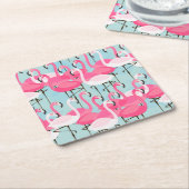 Roze en witte gewassen van vlamingos kartonnen onderzetters (Schuin)