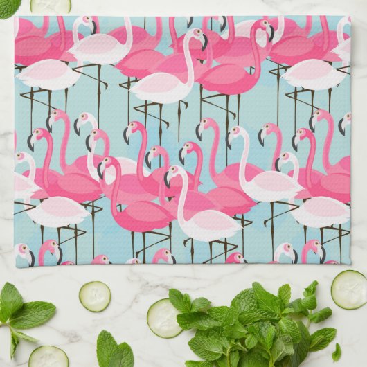 Roze en witte gewassen van vlamingos theedoek (Gevouwen)