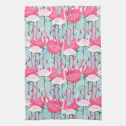 Roze en witte gewassen van vlamingos theedoek (Verticaal)