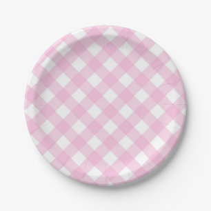Roze en witte gingham Borden papier Papieren Bordje