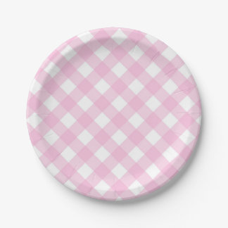 Roze en witte gingham Borden papier Papieren Bordje