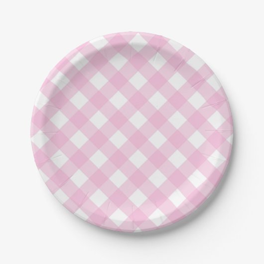 Roze en witte gingham Borden papier Papieren Bordje (Voorkant)