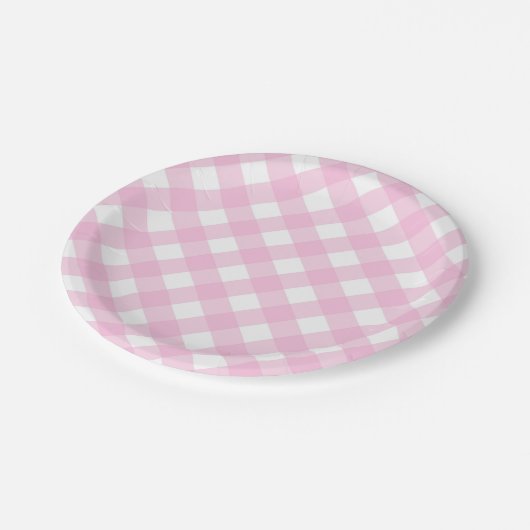 Roze en witte gingham Borden papier Papieren Bordje (Gekanteld)