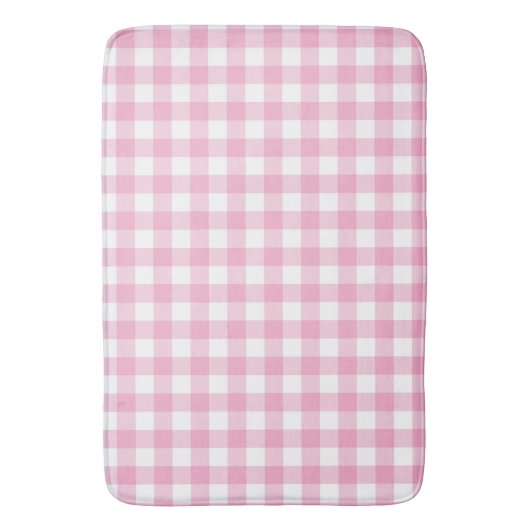 Roze en witte Gingham Buffalo Check Plaid Badmat (Voorkant Verticaal)