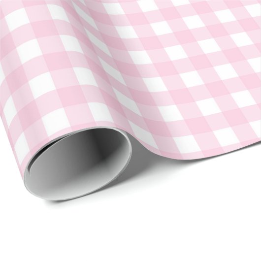 Roze en witte Gingham Cadeaupapier (Rol Hoek)