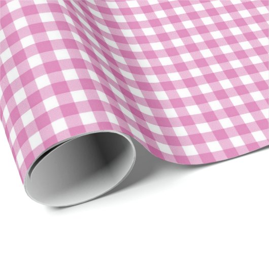 Roze en witte gingham cadeaupapier (Rol Hoek)