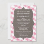 Roze en Witte Gingham Canvas Wedding Invitations Kaart (Voorkant)