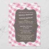 Roze en Witte Gingham Canvas Wedding Invitations Kaart (Voorkant / Achterkant)