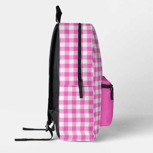 Roze en witte Gingham Check geruite Monogram Bedrukte Rugzak (Links)