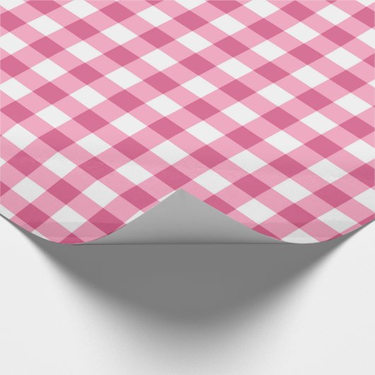 Roze en witte gingham Check Patroon Cadeaupapier (Hoek)
