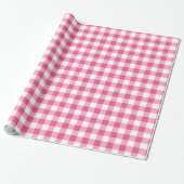 Roze en witte gingham Check Patroon Cadeaupapier (Uitgerold)