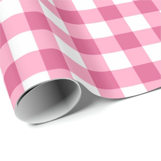 Roze en witte gingham Check Patroon Cadeaupapier (Rol Hoek)