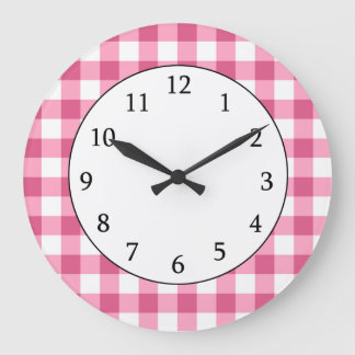 Roze en witte gingham Check Patroon Grote Klok