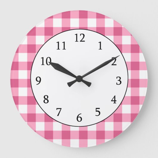 Roze en witte gingham Check Patroon Grote Klok (Voorkant)