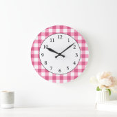 Roze en witte gingham Check Patroon Grote Klok (Huis)