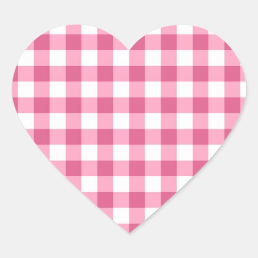 Roze en witte Gingham check patroon Hart Sticker (Voorkant)