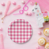 Roze en witte gingham Check Patroon Papieren Bordje (Feest)