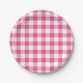 Roze en witte gingham Check Patroon Papieren Bordje (Voorkant)
